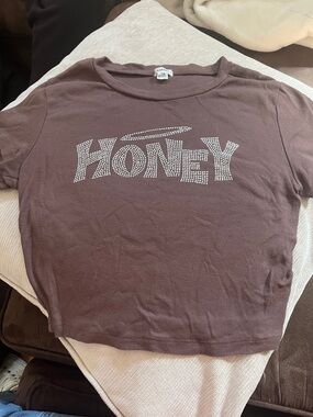 Garage Brown "Honey" Crop Top with Rhinestone Logo